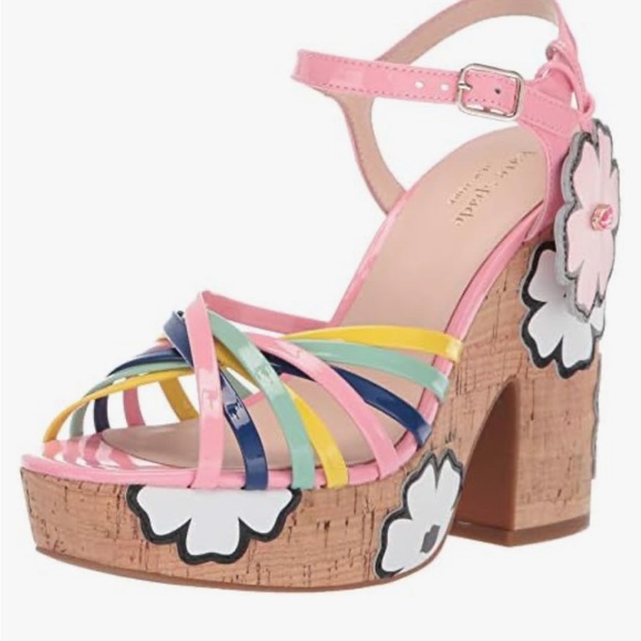 New Kate Spade ♠️ Gerry Platform Floral   Leather Multicolor Sandals size 7.5 - Picture 2 of 12